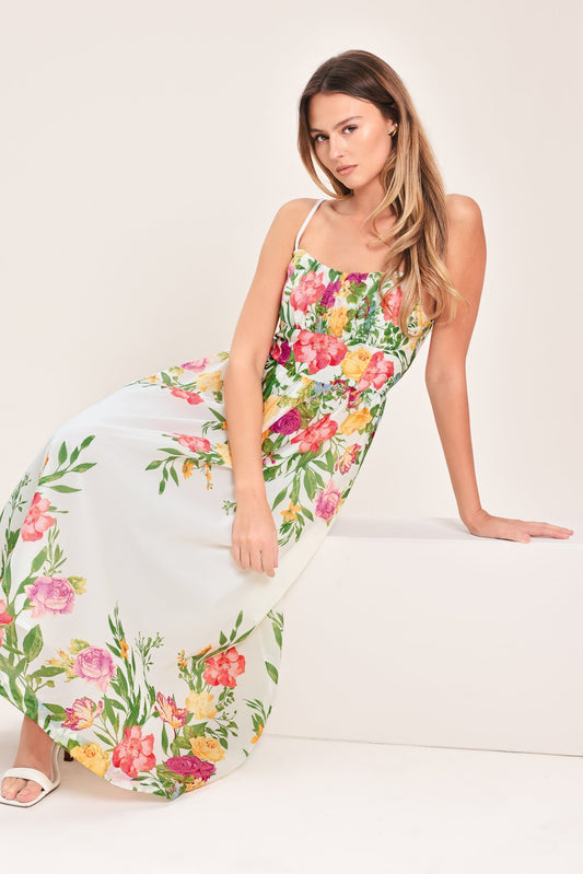 Shadow Floral Woven Midi Dress in ivory, view 6 — Soul Flow Apparel