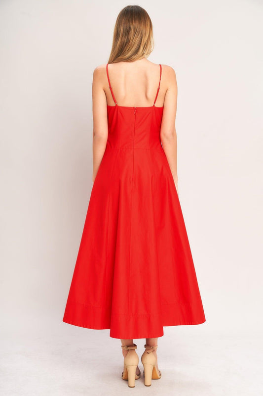 Summer City Woven Midi Dress in red, view 2 — Soul Flow Apparel