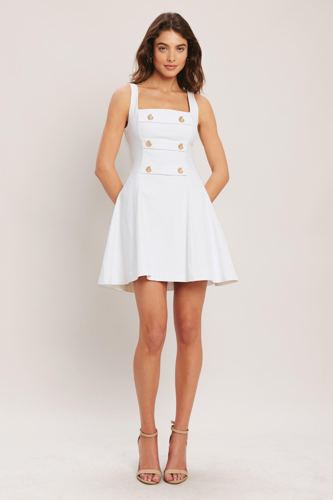 Coastal Chic Woven Mini Dress in white denim, view 3 — Soul Flow Apparel