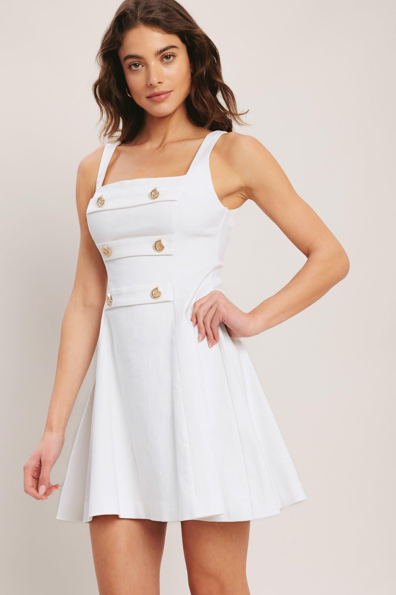 Coastal Chic Woven Mini Dress in white denim, view 4 — Soul Flow Apparel