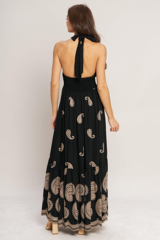 Midnight Charm Woven Midi Dress in black, view 5 — Soul Flow Apparel