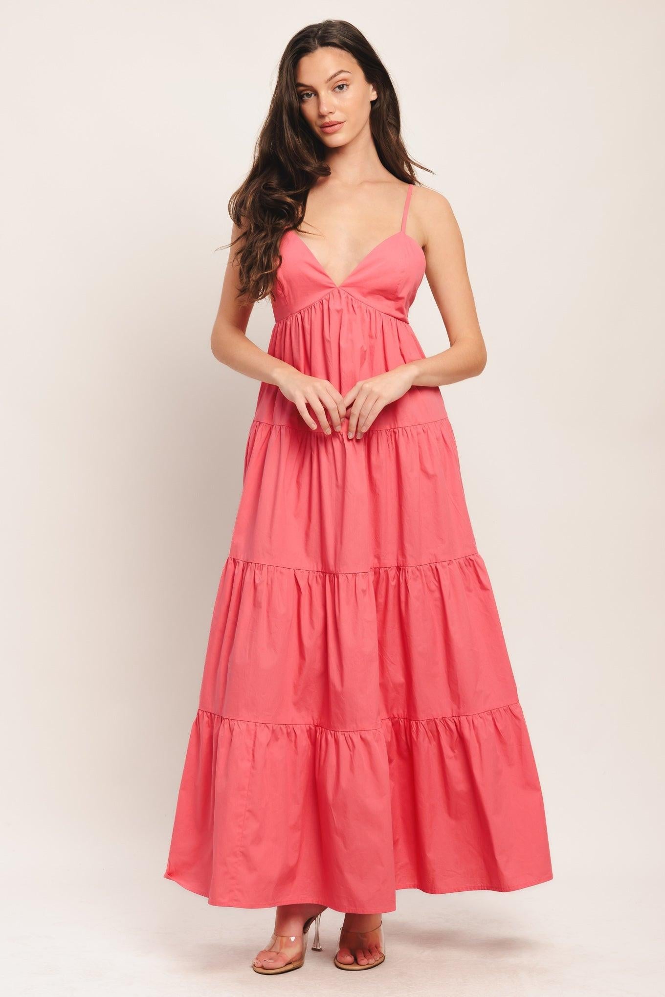 Sweet Allure Woven Ankle Dress in coral, view 1 — Soul Flow Apparel