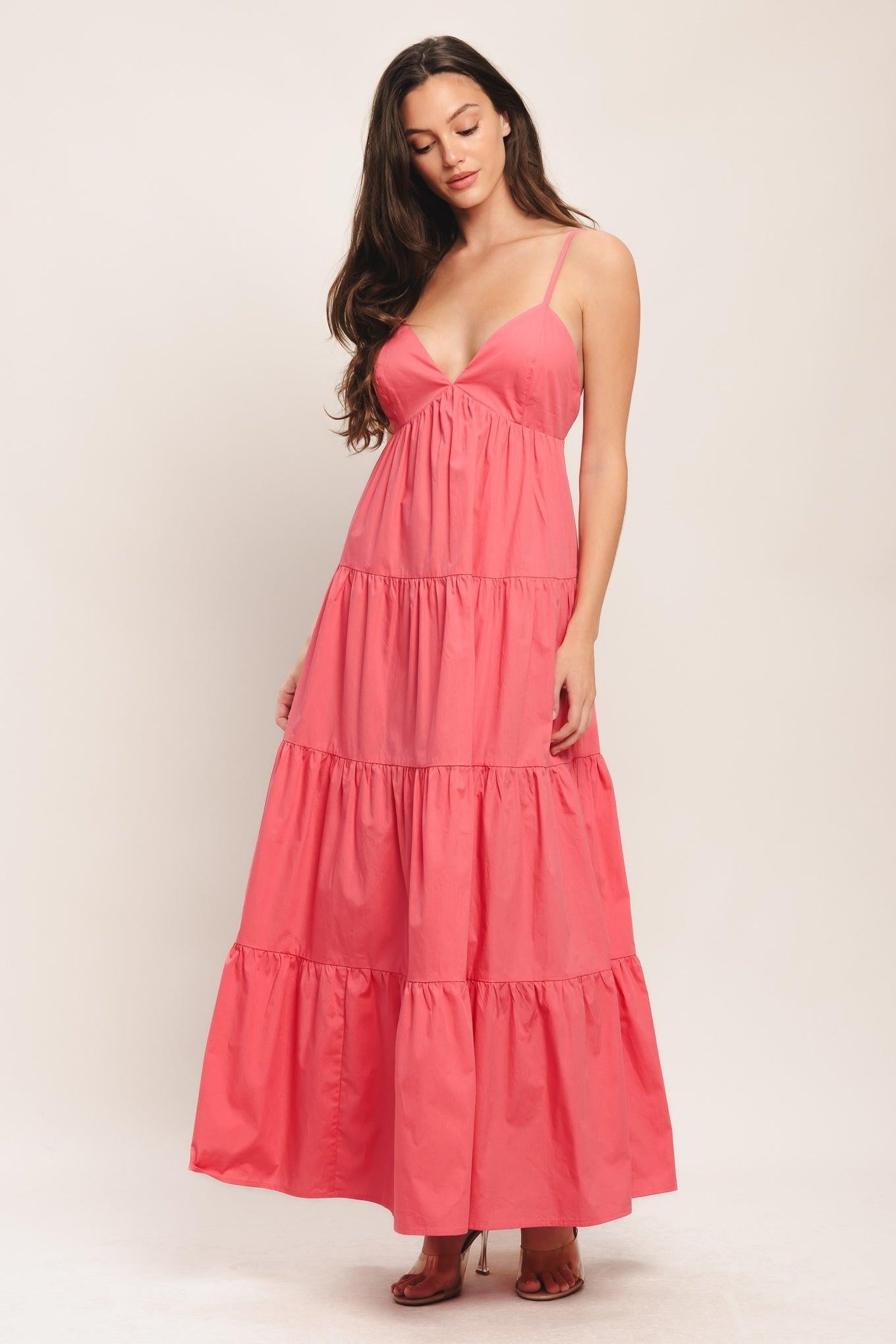 Sweet Allure Woven Ankle Dress in coral, view 3 — Soul Flow Apparel