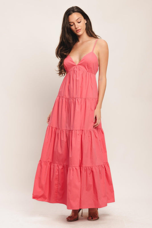 Sweet Allure Woven Ankle Dress in coral, view 3 — Soul Flow Apparel