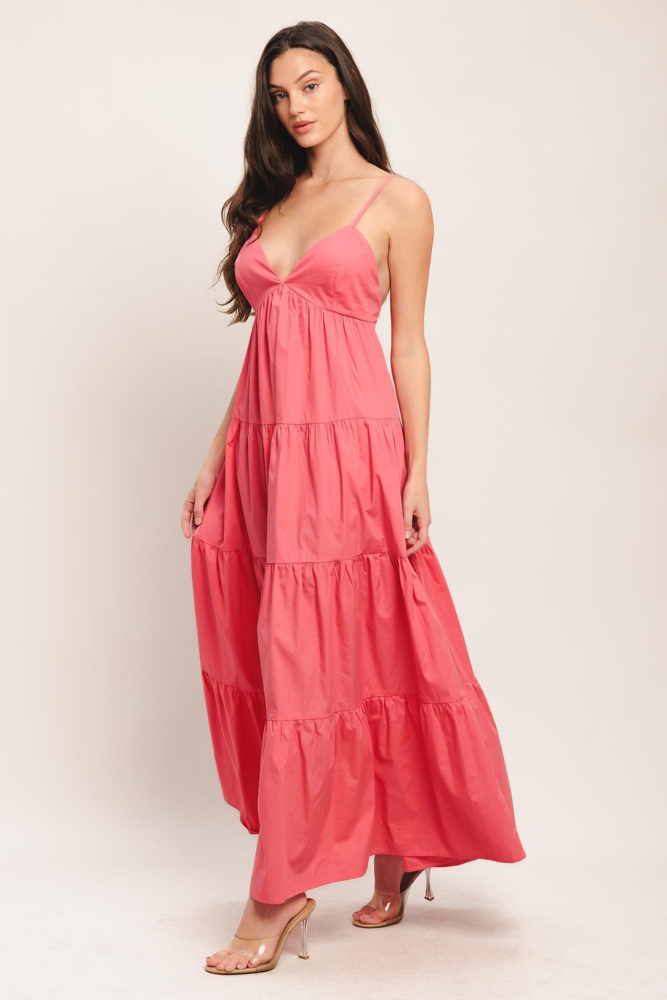 Sweet Allure Woven Ankle Dress in coral, view 4 — Soul Flow Apparel