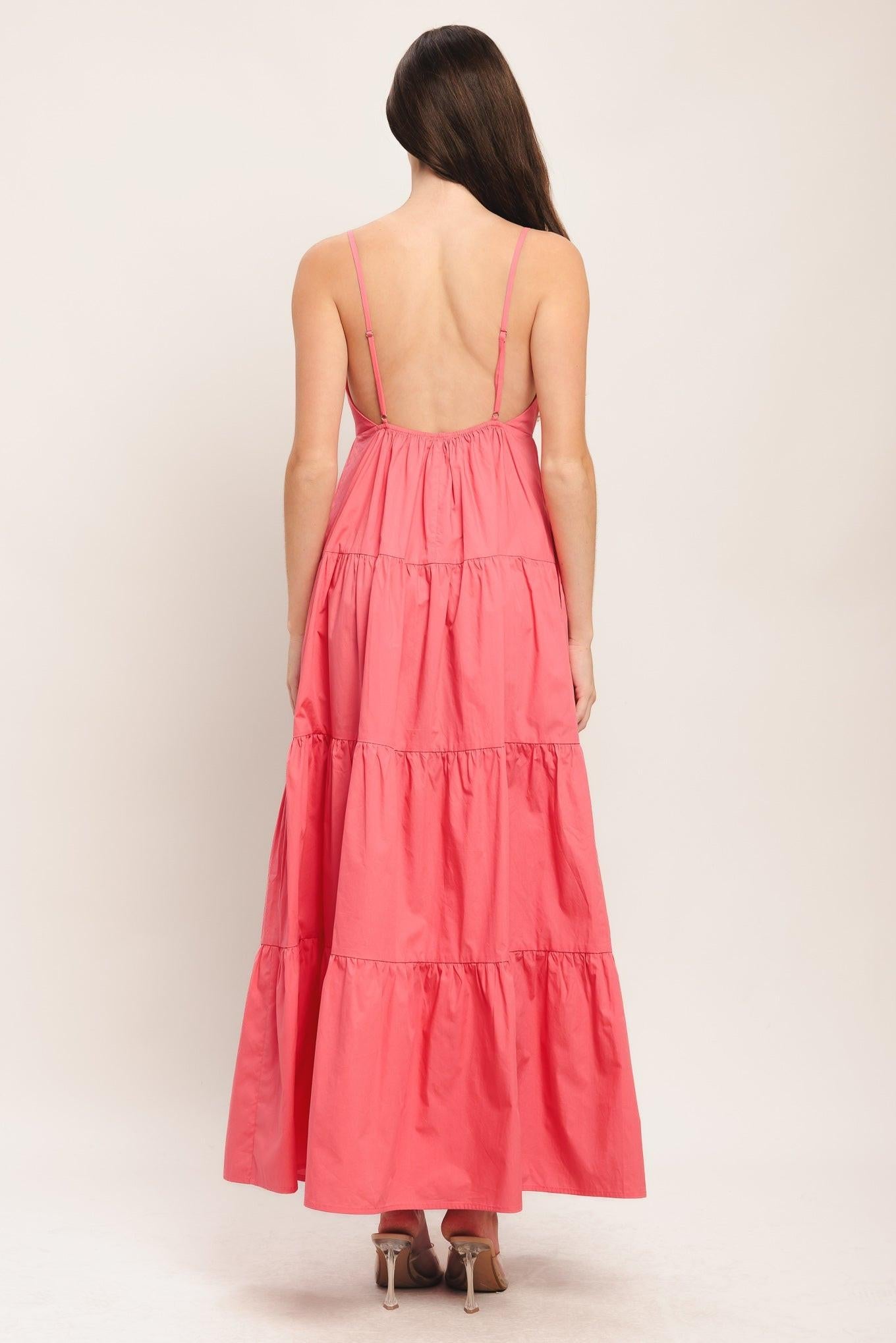 Sweet Allure Woven Ankle Dress in coral, view 6 — Soul Flow Apparel