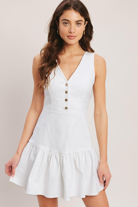 Sky Garden Woven Mini Dress in off-white, view 2 — Soul Flow Apparel