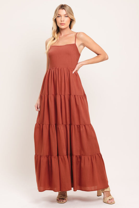 Desert Sun Woven Maxi Dress in bronze, view 1 — Soul Flow Apparel