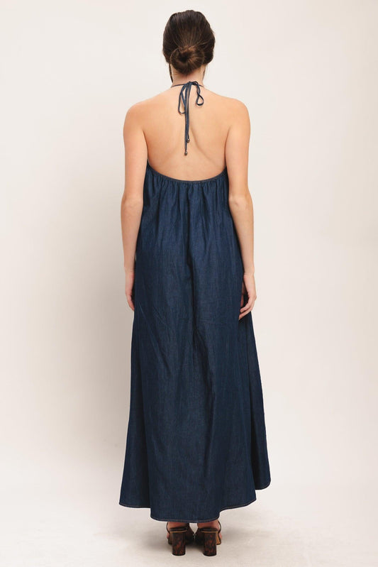 Quiet Statement Denim Midi Dress in dark indigo, view 6 — Soul Flow Apparel
