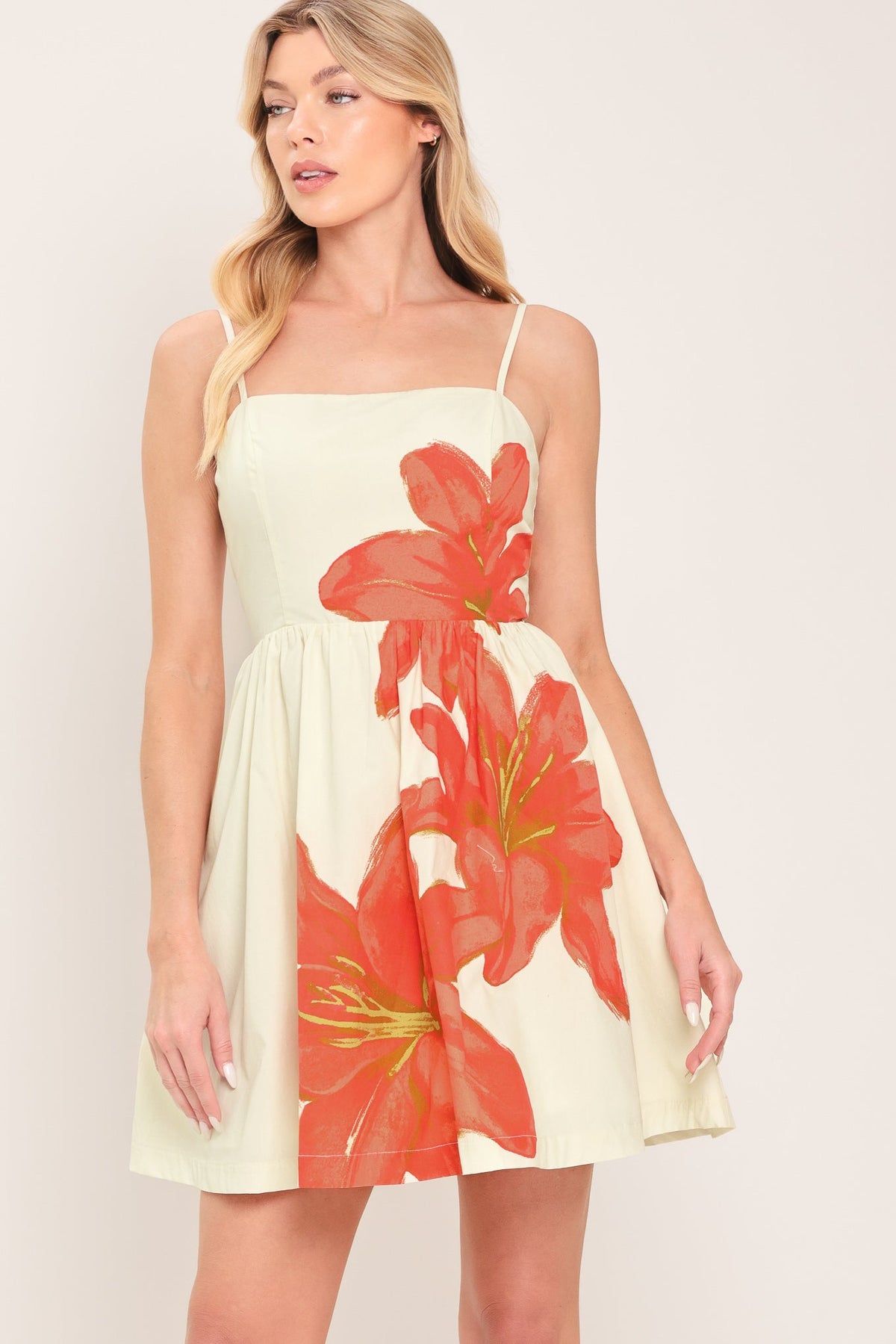 Sunkissed Flora Woven Mini Dress in ivory, view 2 — Soul Flow Apparel