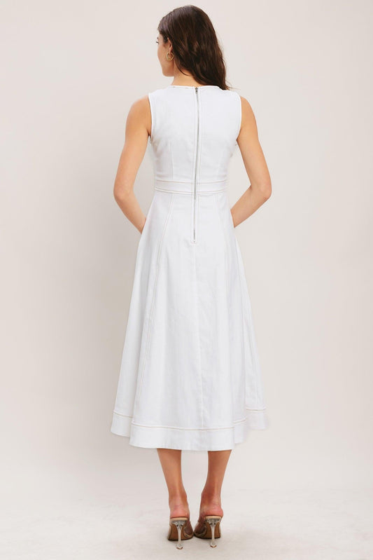 Cloudlight Summer Woven Midi Dress in white, view 6 — Soul Flow Apparel