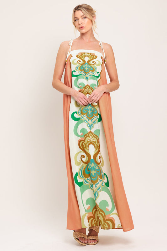 Desert Jewel Woven Maxi Dress in green coral, view 1 — Soul Flow Apparel