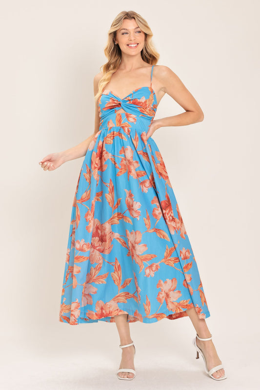Lagoon Romance Woven Midi Dress in sky blue, view 1 — Soul Flow Apparel