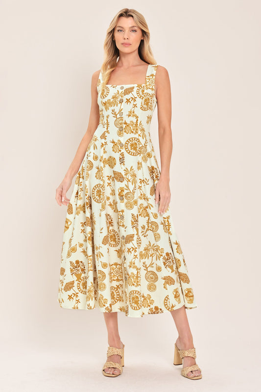 Citrus Coast Woven Midi Dress in ivory, view 1 — Soul Flow Apparel