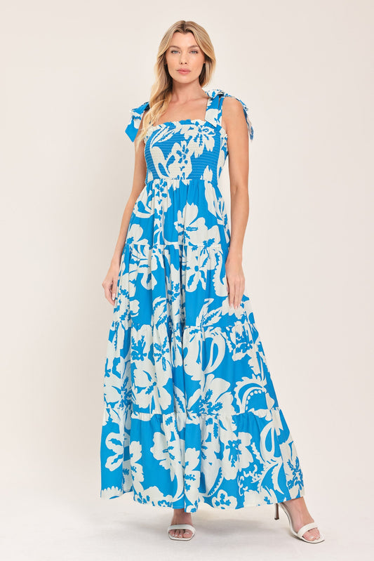 Tropically Yours Woven Maxi Dress in blue, view 1 — Soul Flow Apparel