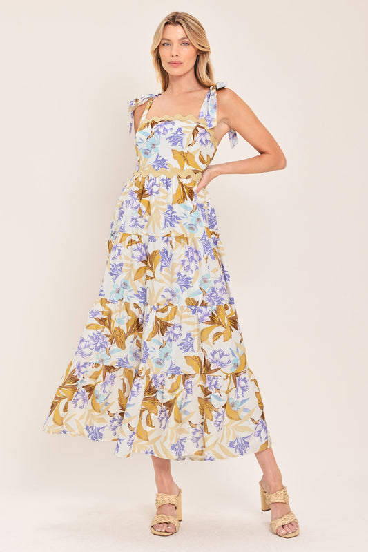 Softly Sunkissed Woven Midi Dress in lavender yellow, view 1 — Soul Flow Apparel