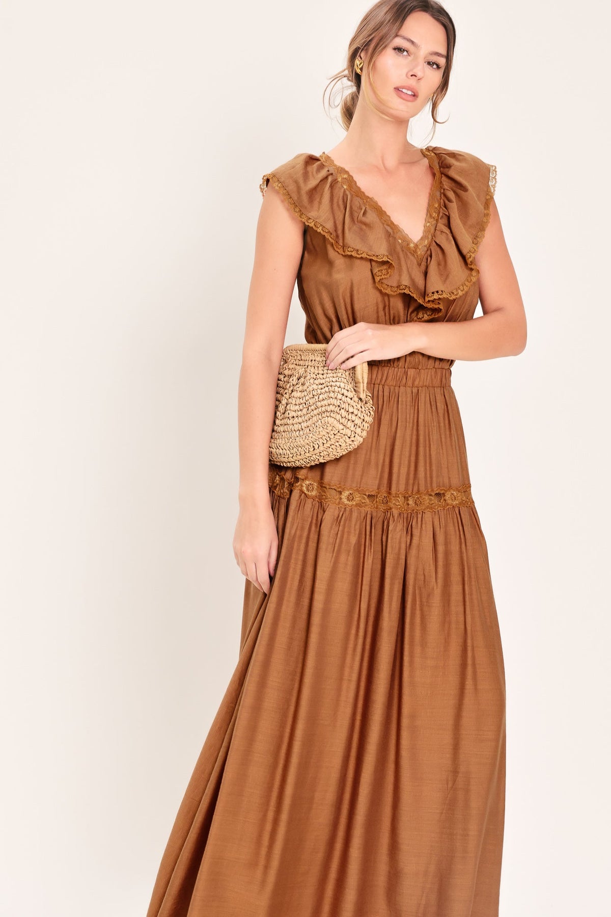 Sunset Drive Woven Maxi Dress in camel, view 5 — Soul Flow Apparel
