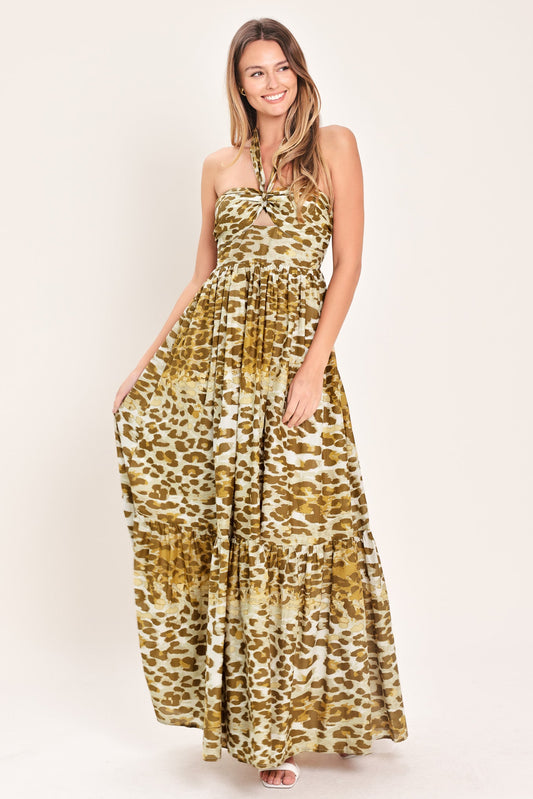Run The World Woven Maxi Dress in leopard, view 1 — Soul Flow Apparel