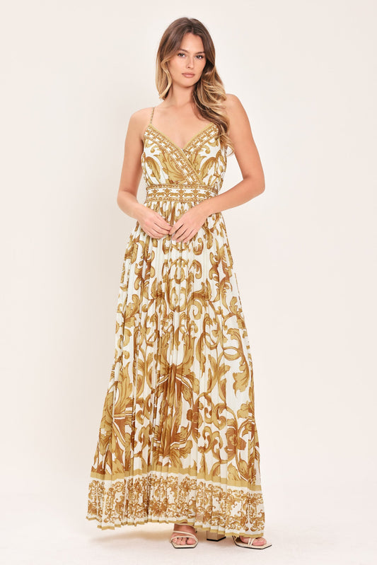 Royal Garden Woven Maxi Dress in ivory gold, view 1 — Soul Flow Apparel