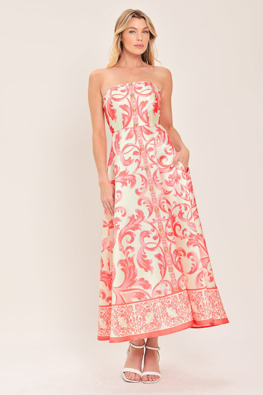 Sunset Royalty Woven Midi Dress in ivory, view 1 — Soul Flow Apparel