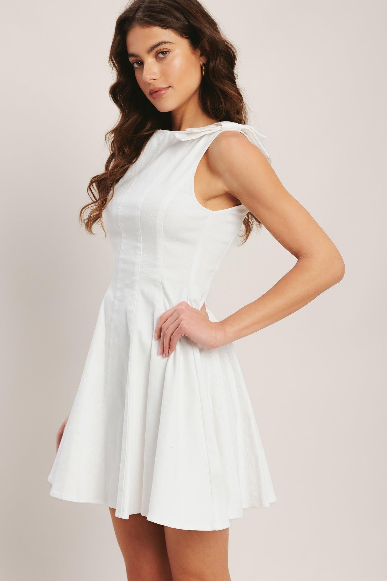 Elegant Moment Woven Mini Dress in white denim, view 4 — Soul Flow Apparel
