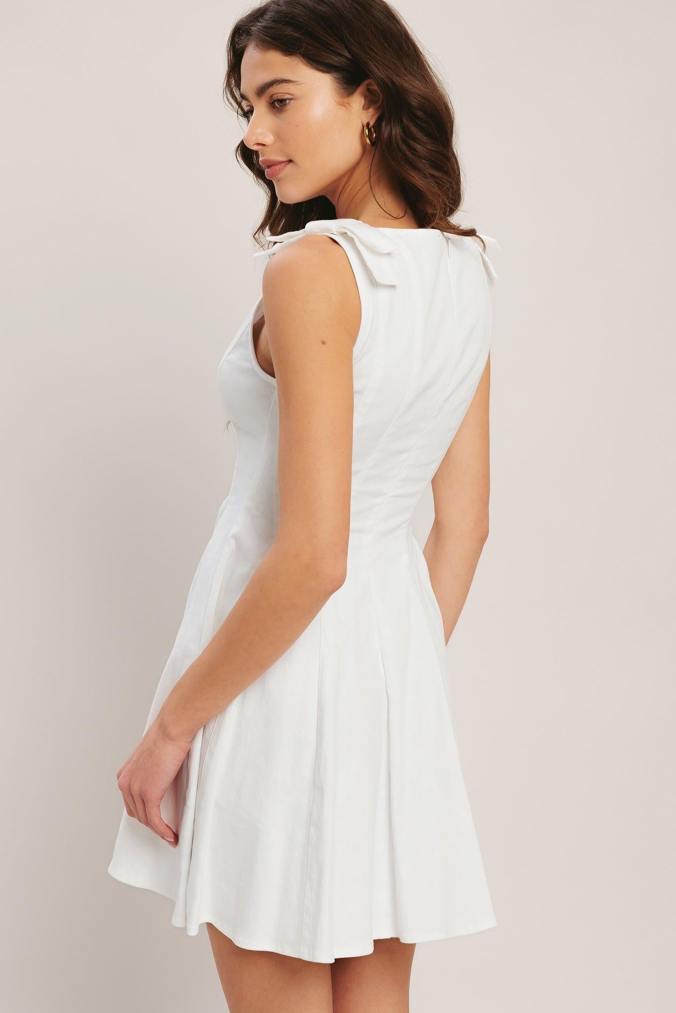 Elegant Moment Woven Mini Dress in white denim, view 6 — Soul Flow Apparel