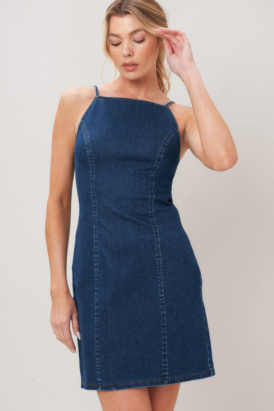 Second Skin Denim Mini Dress, view 5 — Soul Flow Apparel