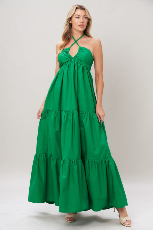 Tropic Statement Woven Maxi Dress in green, view 1 — Soul Flow Apparel