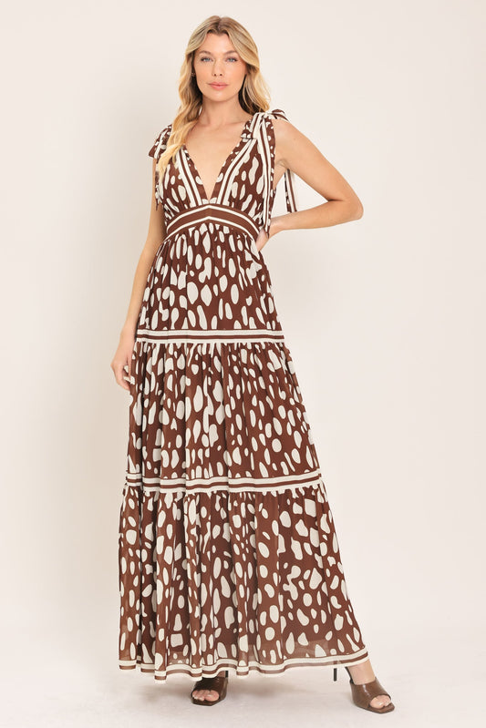 Spiced Terrain Woven Maxi Dress in brown, view 1 — Soul Flow Apparel