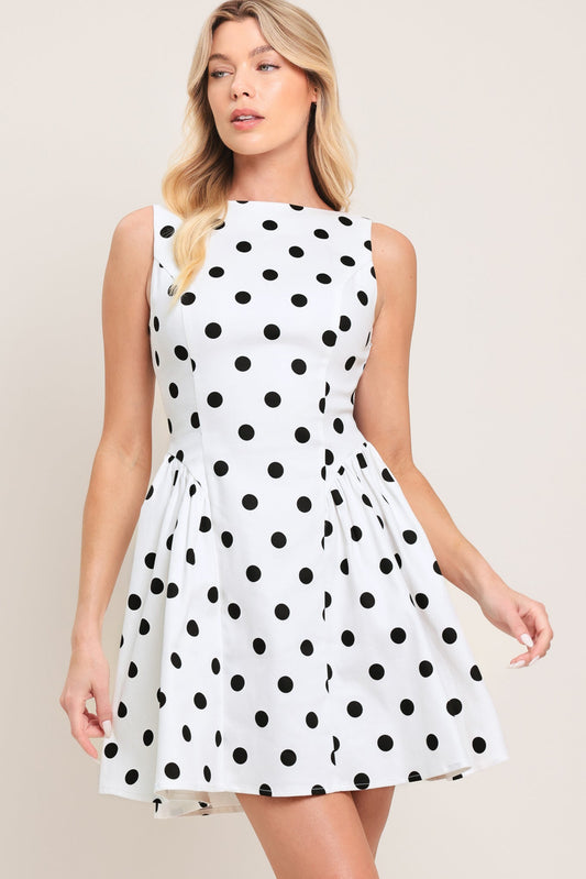 Spotlight Love Dot Woven Mini Dress in off-white, view 2 — Soul Flow Apparel