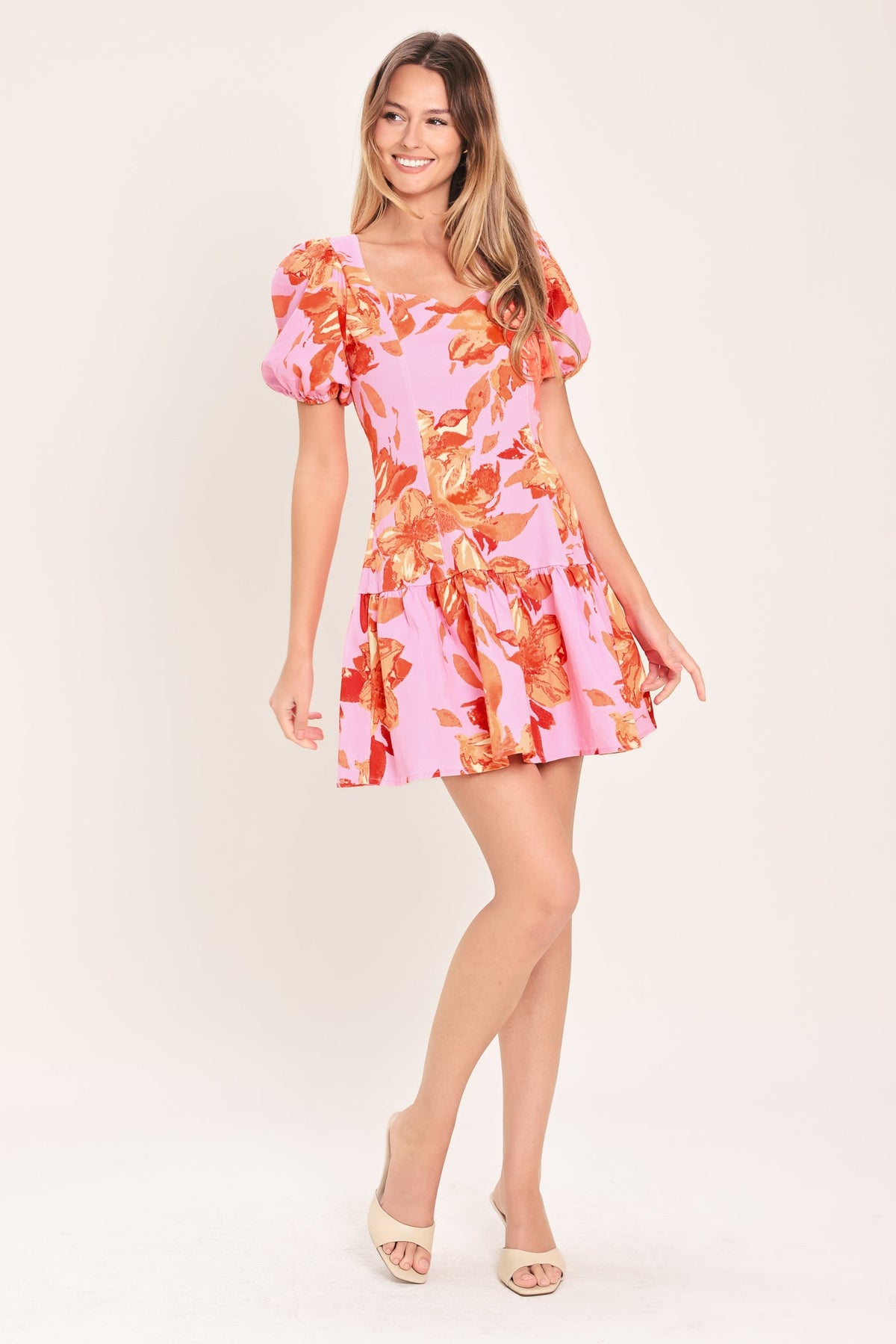 Pink Bloom Woven Mini Dress in lavender, view 2 — Soul Flow Apparel