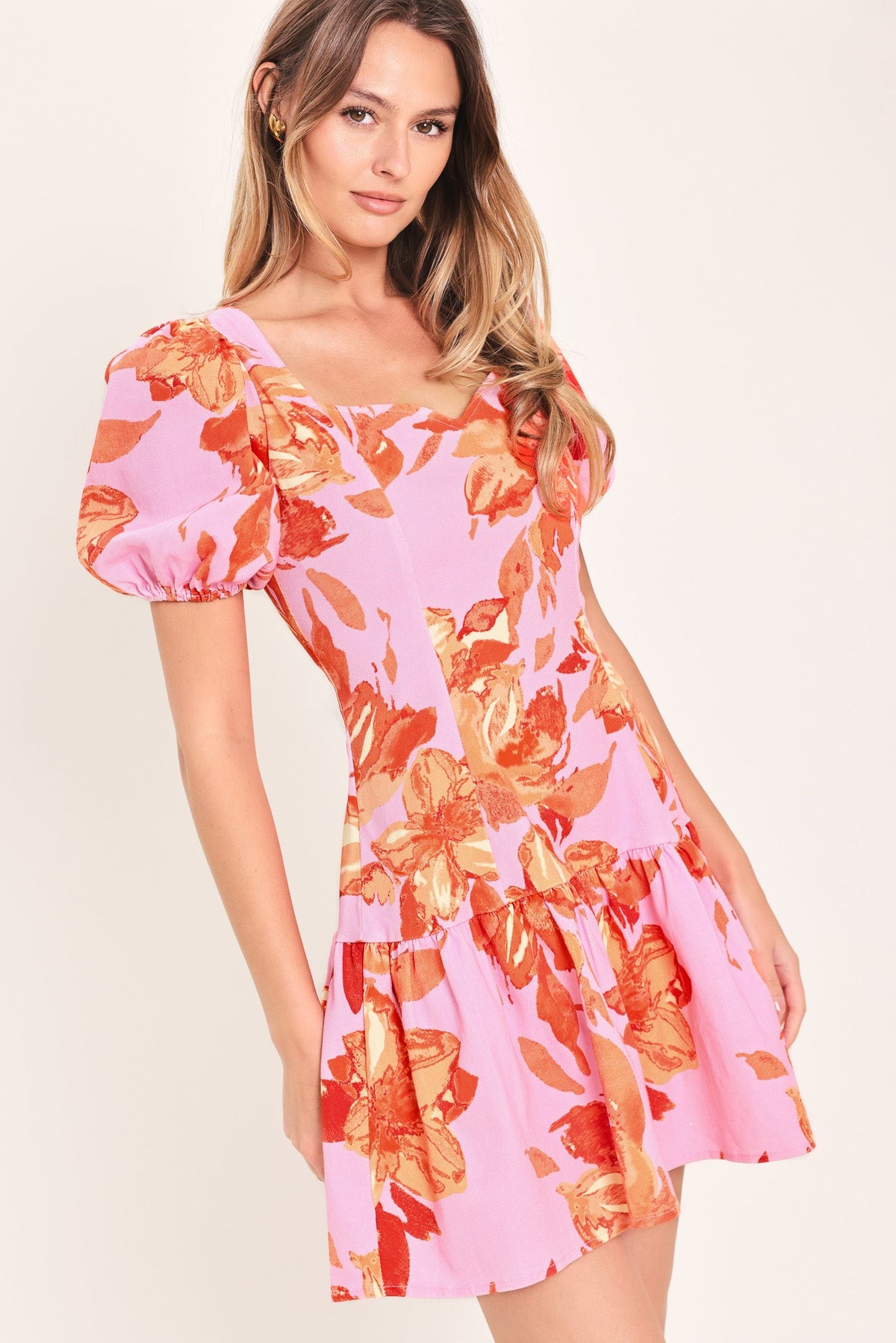 Pink Bloom Woven Mini Dress in lavender, view 7 — Soul Flow Apparel