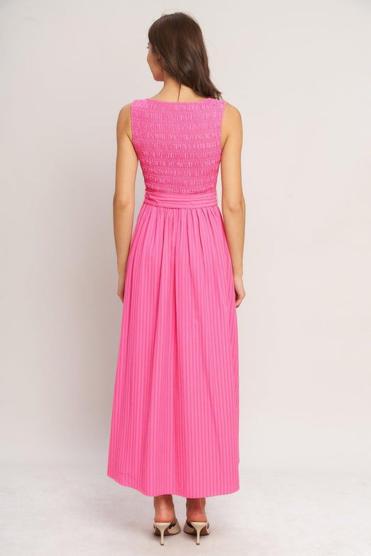 Pink Radiance Woven Midi Dress, view 5 — Soul Flow Apparel
