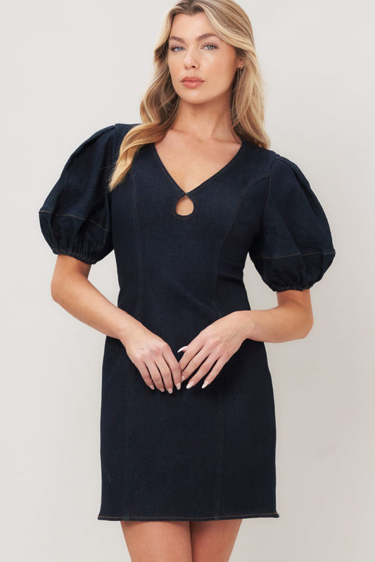 Midnight Femme Woven Mini Dress in dark indigo, view 1 — Soul Flow Apparel