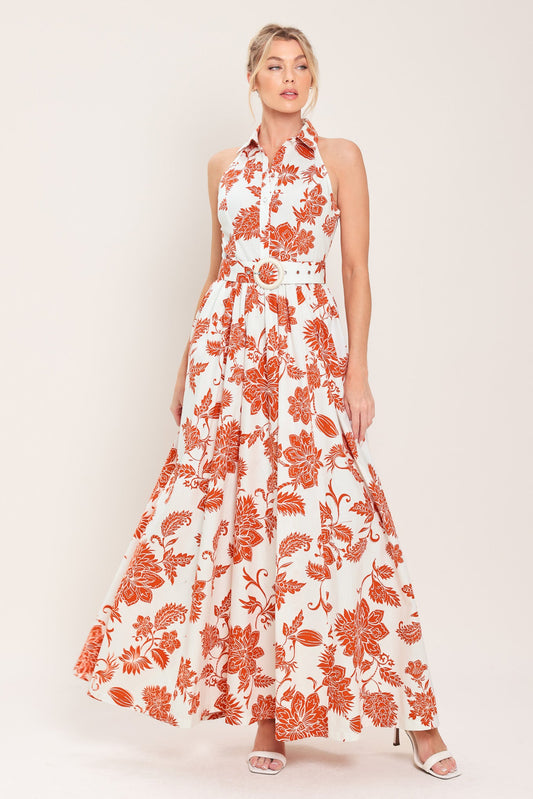 Portofino Sun Woven Maxi Dress in ivory rust, view 3 — Soul Flow Apparel