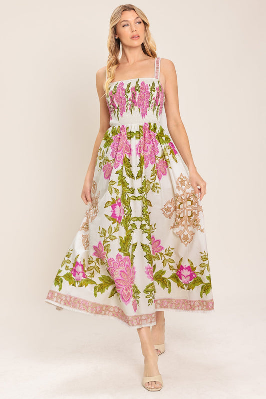 Springtime In Paris Woven Midi Dress in ivory, view 3 — Soul Flow Apparel