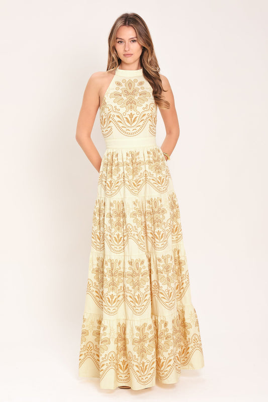 Sicilian Summer Woven Maxi Dress in neutral, view 1 — Soul Flow Apparel
