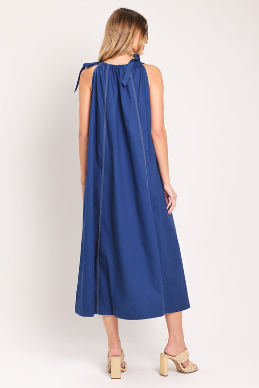 Coastal Ease Woven Midi Dress in navy, view 6 — Soul Flow Apparel