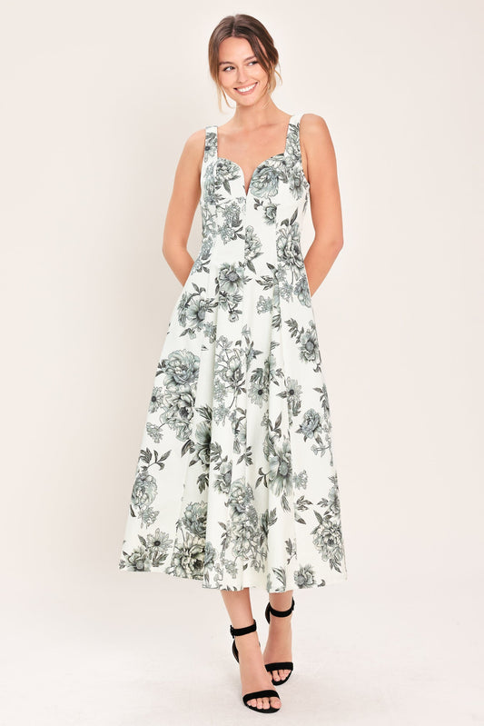 Forever Young Woven Midi Dress in cream black, view 1 — Soul Flow Apparel