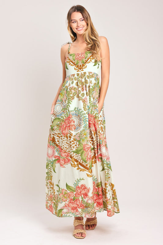 Summer Oasis Woven Ankle Dress in ivory, view 1 — Soul Flow Apparel