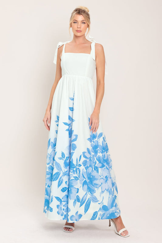 Cloud Blossom Woven Maxi Dress in ivory, view 1 — Soul Flow Apparel