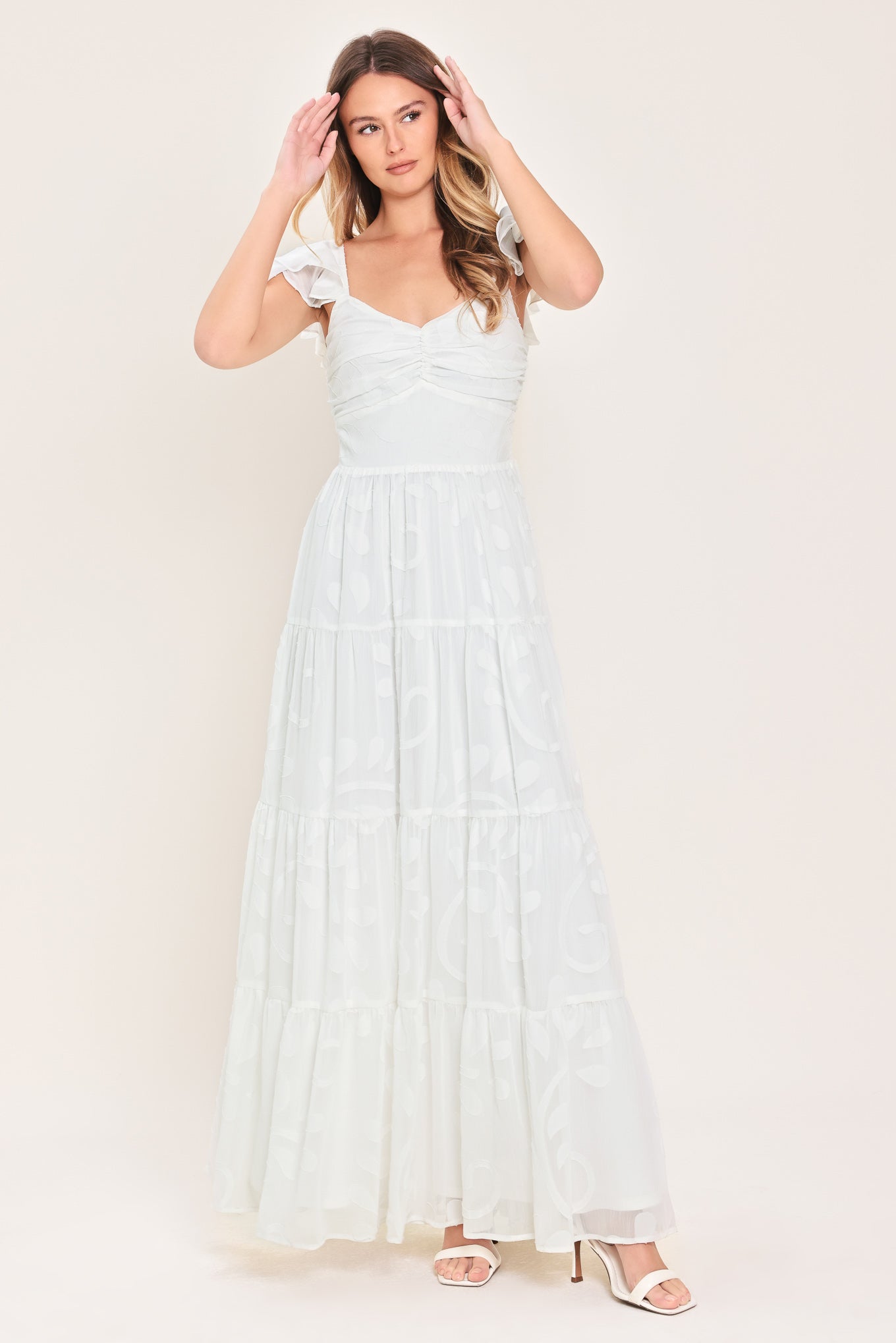 Angelic Garden Woven Maxi Dress in ivory, view 1 — Soul Flow Apparel