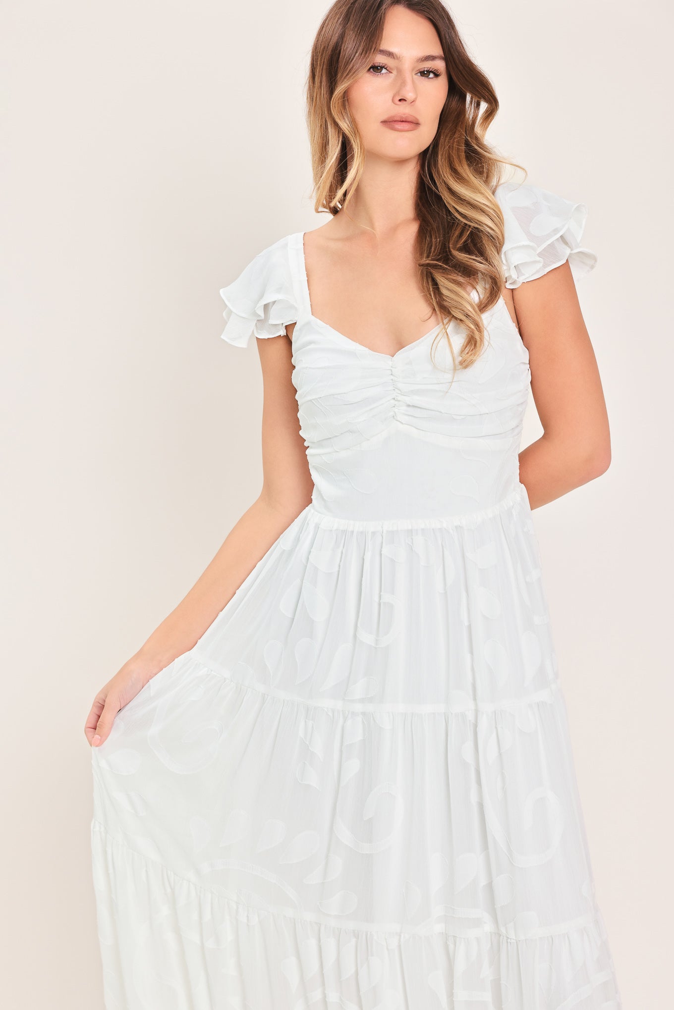 Angelic Garden Woven Maxi Dress in ivory, view 2 — Soul Flow Apparel