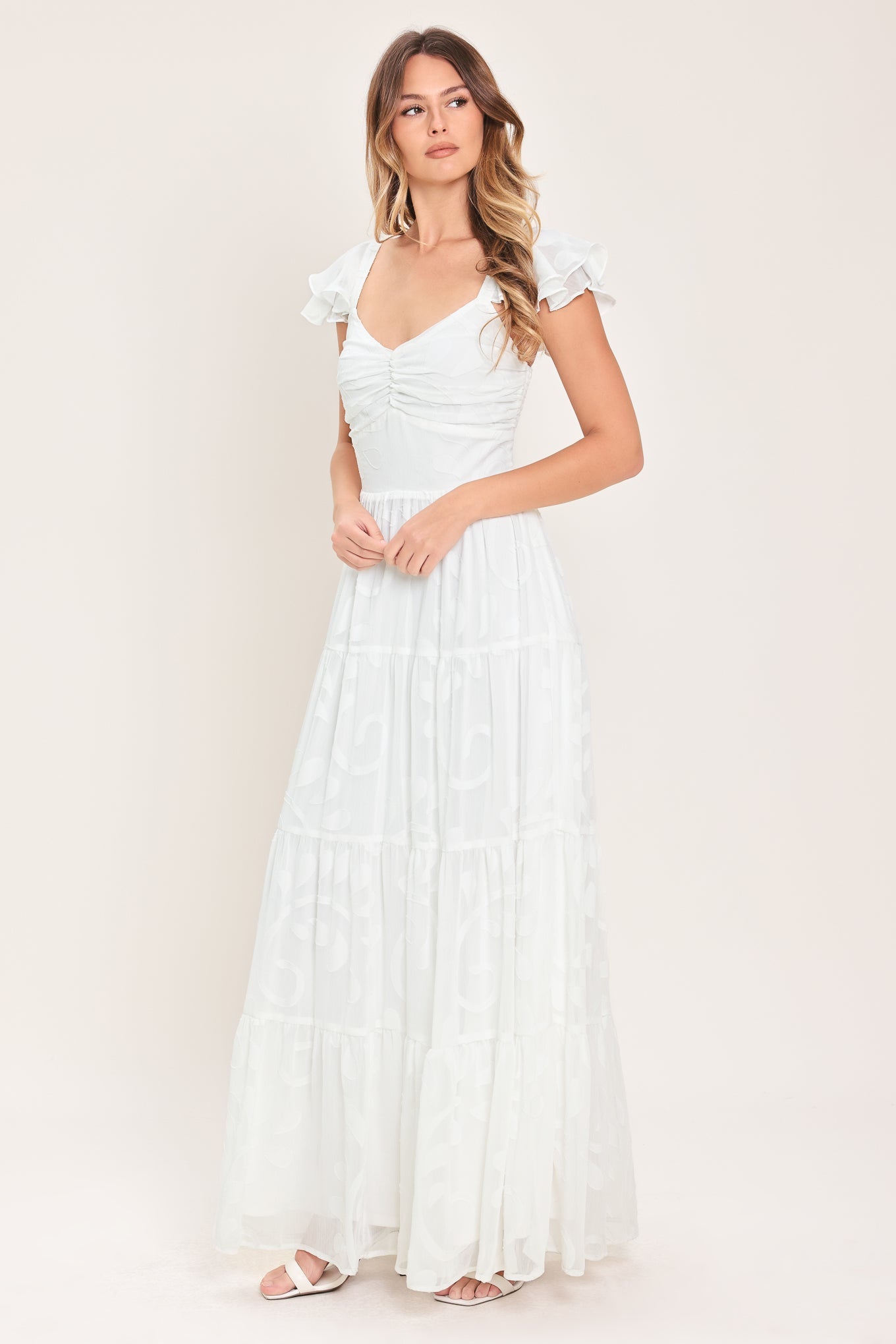 Angelic Garden Woven Maxi Dress in ivory, view 4 — Soul Flow Apparel