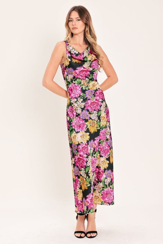 Midnight Garden Woven Midi Dress in floral multi, view 1 — Soul Flow Apparel