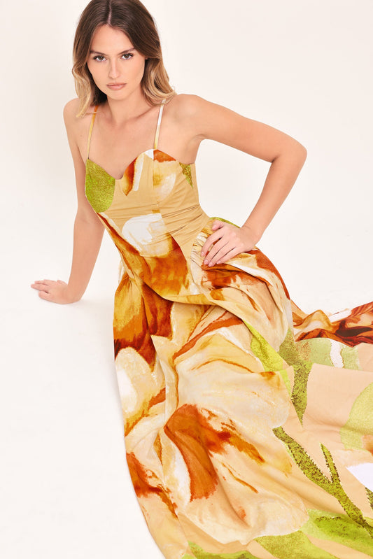 Limoncello Garden Woven Maxi Dress in khaki, view 7 — Soul Flow Apparel