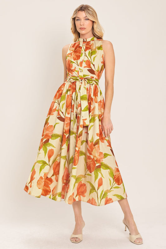 Apricot Sunset Woven Midi Dress, view 1 — Soul Flow Apparel