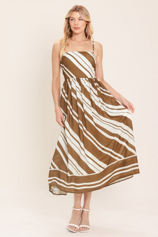 Sahara Waves Woven Midi Dress in ivory brown, view 1 — Soul Flow Apparel