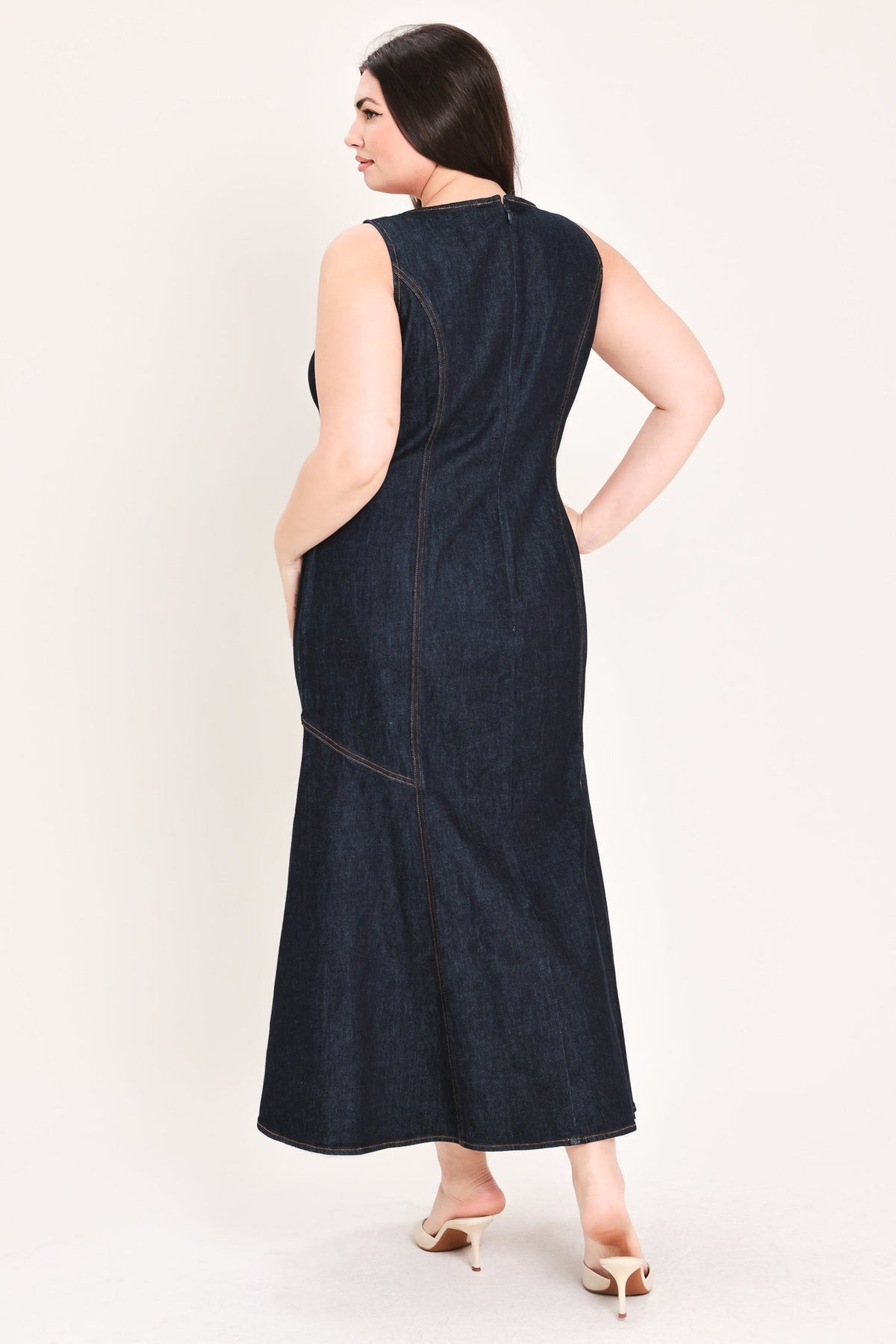 Chelsea Denim Midi Dress in dark indigo, view 2 — Soul Flow Apparel