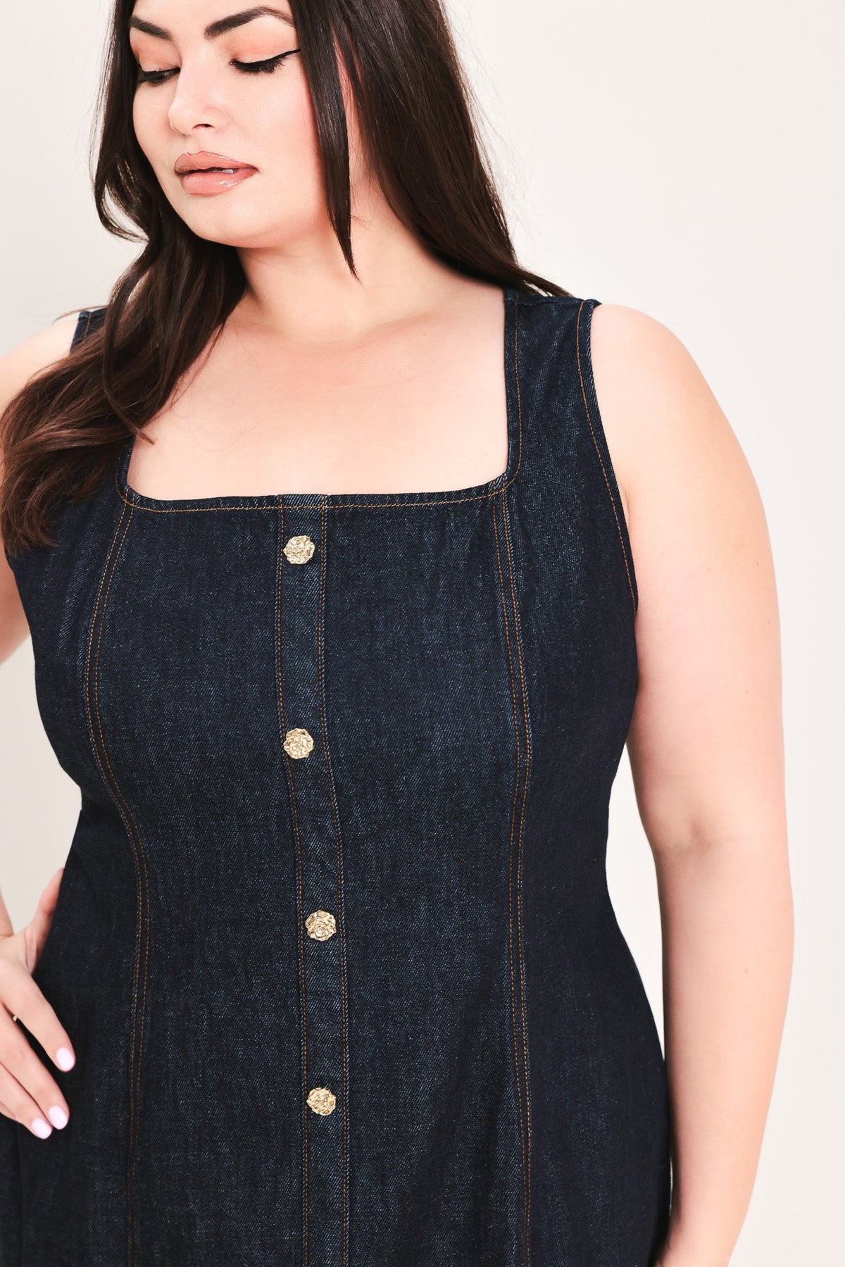 Chelsea Denim Midi Dress in dark indigo, view 7 — Soul Flow Apparel